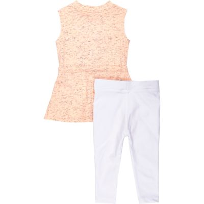 Mini girls coral tunic and leggings outfit